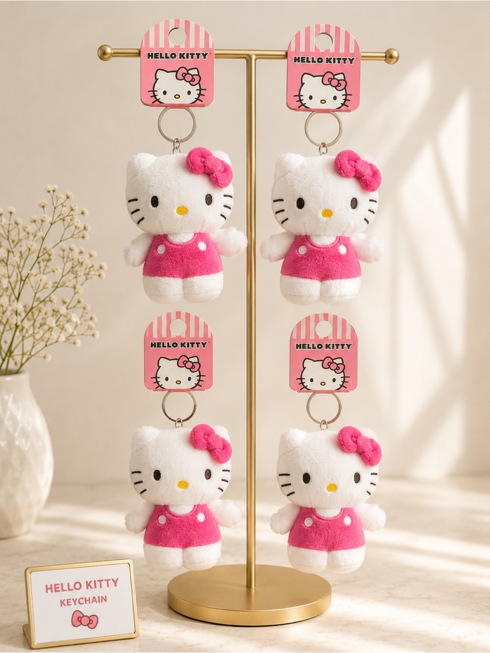 Set of 4 Hello Kitty Novelty in White & Pink Plush Keychain Set - NWOT